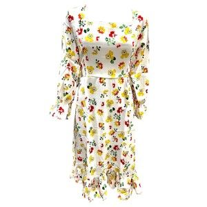NWT Vintage Retro 60S Style White Cream Flower Midi Dress Tie Back Fits Size SML